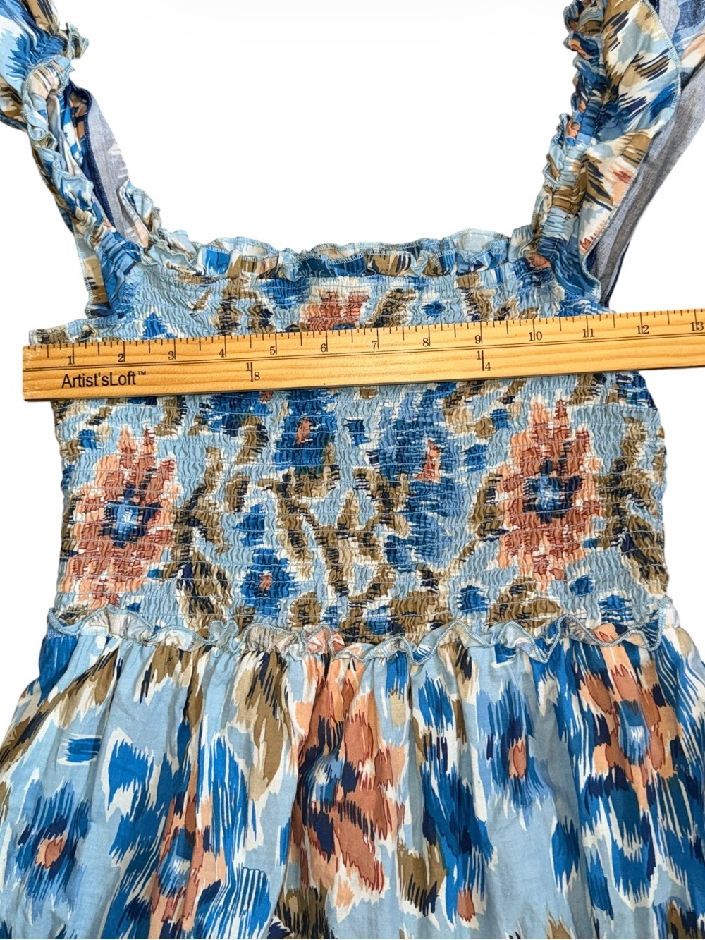 House of Harlow 1960 Boho Smocked Maxi Dress Size Small Blue Floral - Picture 4 of 11